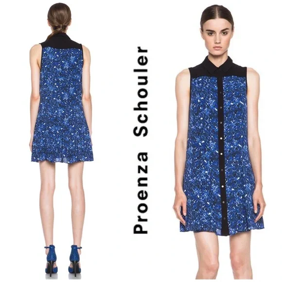 NEW Proenza Schouler Silk Microprint Shirt Dress - Picture 2 of 16